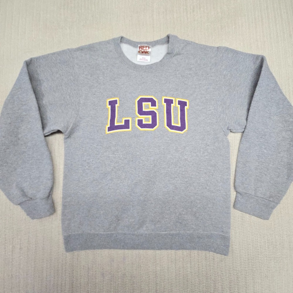 LSU Tigers Sweatshirt Mens Small Heather Gray Crewneck Pullover SEC Football